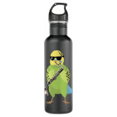 Funny Parakeet Wearing Sunglasses Playing Bass Cla Waterfles (Voorkant)