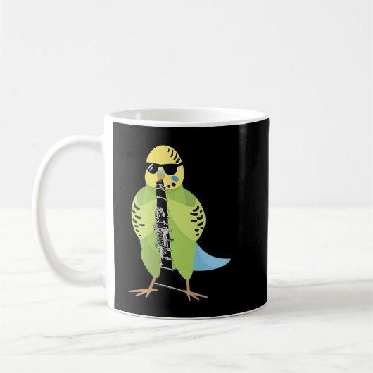 Funny Parakeet Wearing Sunglasses Playing Clarinet Koffiemok (Links)