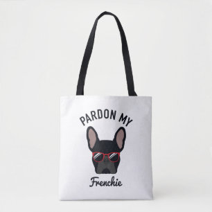 Funny Pardon my Frenchie Black Bulldog Tote Bag
