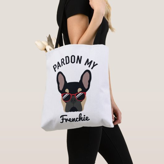 Funny Pardon my Frenchie Black Tan French Bulldog Tote Bag (Dichtbij)