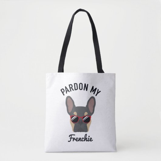 Funny Pardon my Frenchie Blue Tan French Bulldog Tote Bag (Voorkant)