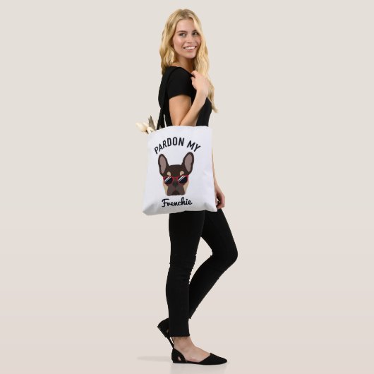 Funny Pardon my Frenchie Brown Tan French Bulldog Tote Bag (Op model)