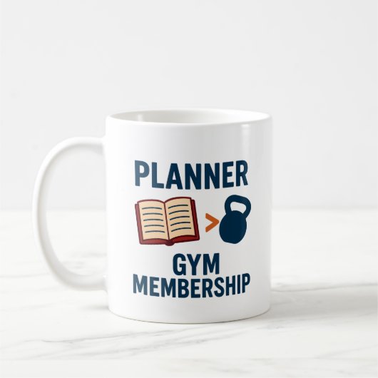Funny Parent Mug; Funny Planner vs Gym Membership Koffiemok (Links)