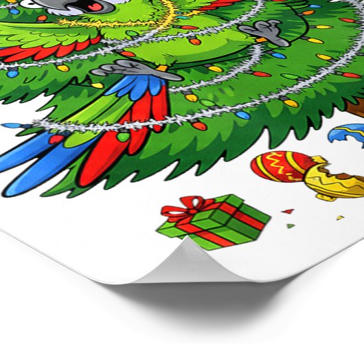 Funny Parrot Christmas Tree Lights Kids Mens Women Poster (Hoek)