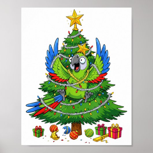 Funny Parrot Christmas Tree Lights Kids Mens Women Poster (Voorkant)