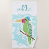 Funny Parrot met Ice crème Monogram naam Strandlaken (Voorkant)