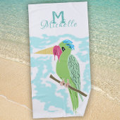 Funny Parrot met Ice crème Monogram naam Strandlaken