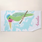 Funny Parrot met ijsje Teken Strandlaken (Voorkant)