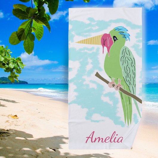 Funny Parrot met ijsje Teken Strandlaken