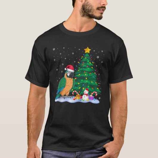 Funny Parrot Xmas Tree Lights Rendier Pet Kerstmis T-shirt (Voorkant)