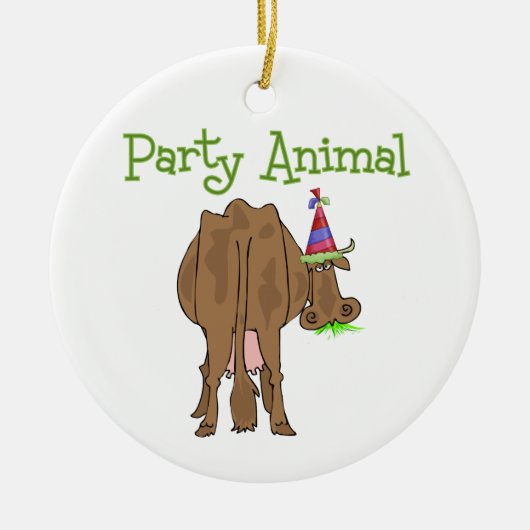 Funny Party Animal Birthday Koe Keramisch Ornament (Voorkant)