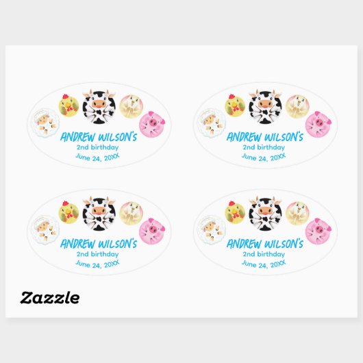 Funny Party Animals Playing Balls Rustic Farm  Ovale Sticker (Vel)