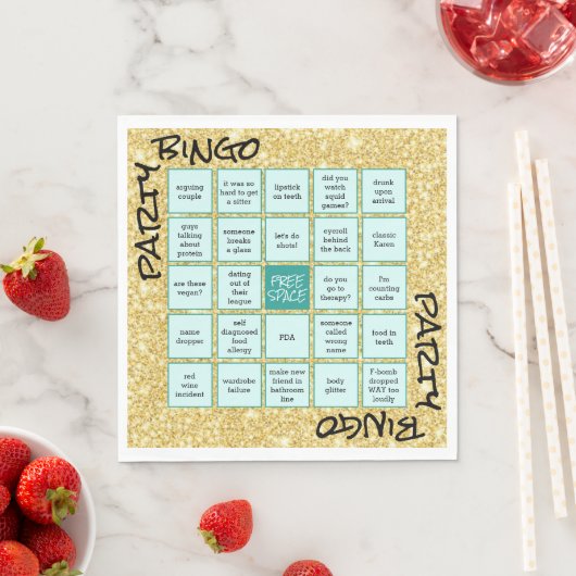Funny Party Bingo Gold Glitter Blauwgroen Napkins Servet (Insitu)