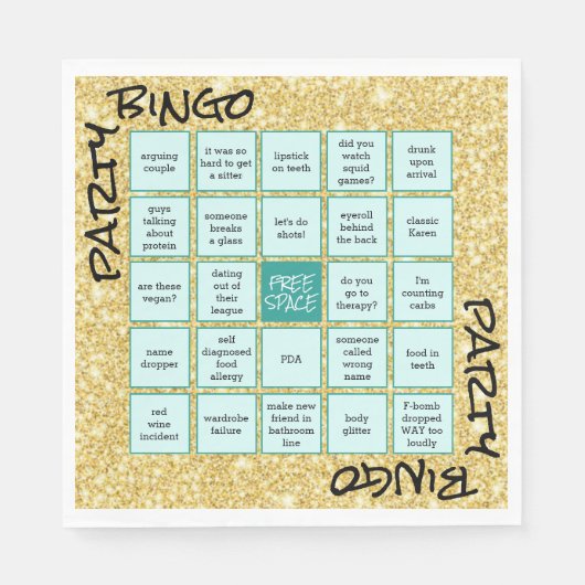 Funny Party Bingo Gold Glitter Blauwgroen Napkins Servet (Voorkant)