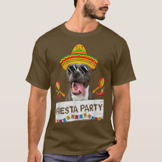 Funny Party Cute Pit Bull Dog Wearing Sombrero Sun T-shirt