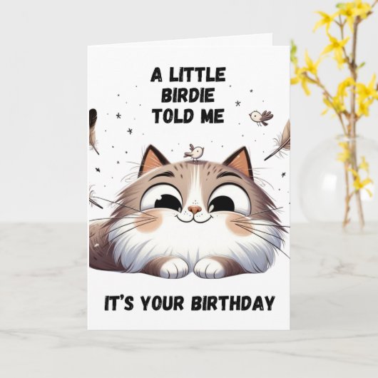 Funny Party Kat Verjaardag Kaart (Gele Bloem)