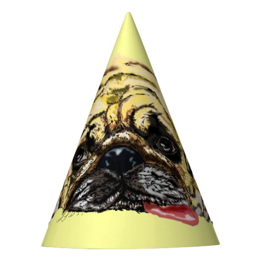 Funny Party Pet met Pug Dog - Uw kleuren Feesthoedjes (Voorkant)