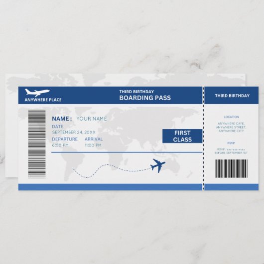 Funny passport, boarding pass ticket 3rd birthday kaart (Voorkant / Achterkant)