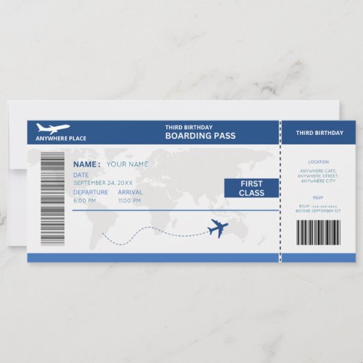 Funny passport, boarding pass ticket 3rd birthday kaart (Voorkant)