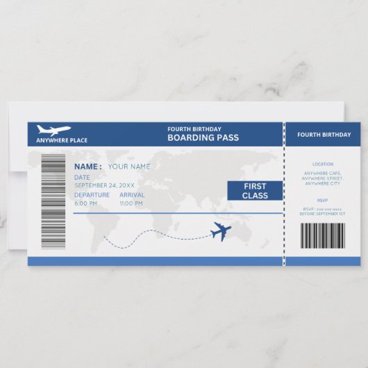 Funny passport, boarding pass ticket 4th birthday kaart (Voorkant)