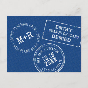 Funny Passport Stamp Wedding Change the Date Aankondigingskaart