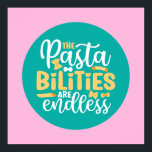Funny Pasta Pun Pastel Kitchen Typografie Art Poster<br><div class="desc">Kleurrijke typografische kunst met retro- en levendige kleuren. Grappig bont en citaat over eten,  koken,  bakken en dineren. Perfecte decoratie voor uw keuken,  diner,  café,  bakkerij of restaurant. De achtergrondkleur (de cirkel en het vierkant) is klantgericht via het Hulpmiddel van het Ontwerp.</div>