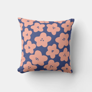 Funny pastel orange flowers on bright blue backgro kussen