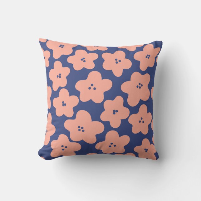 Funny pastel orange flowers on bright blue backgro kussen (Voorkant)