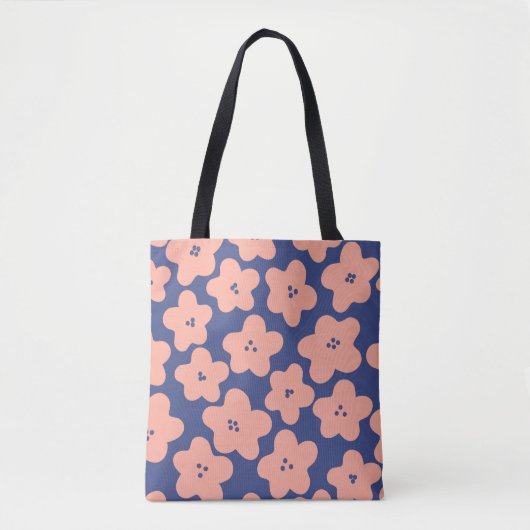 Funny pastel orange flowers on bright blue backgro tote bag (Voorkant)