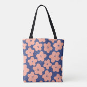 Funny pastel orange flowers on bright blue backgro tote bag (Achterkant)
