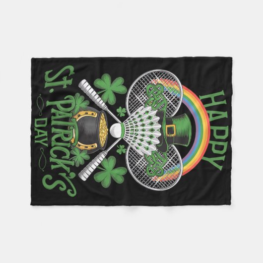 Funny Patricks Day Badminton Costume Four-leaf Clo Fleece Deken (Voorkant (Horizontaal))