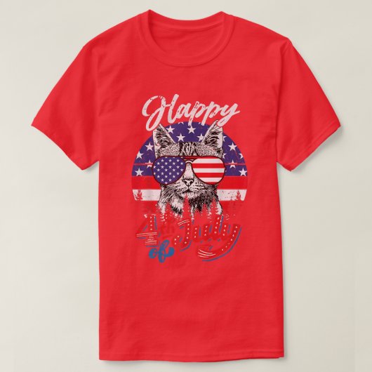 Funny Patriotic Cat Happy 4 juli Onafhankelijkheid T-shirt (Design voorkant)