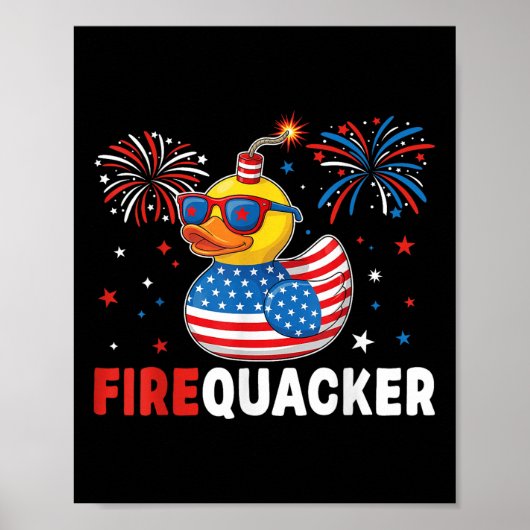 Funny Patriotic Duck Firequacker Pun Independence  Poster (Voorkant)