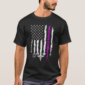 Funny Patriotic EVS Worker Nurse USA Vlag 4th of J T-shirt