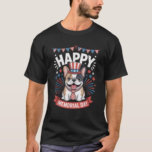 Funny Patriotic French Bulldog Happy Memorial Day  T-shirt (Voorkant)
