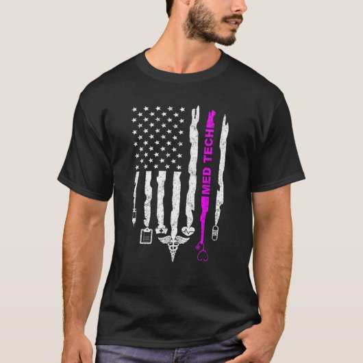 Funny Patriotic Med Tech USA Flag Nurses Med Tech T-shirt (Voorkant)