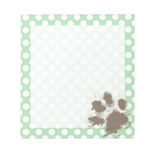 Funny Paw Print op Celadon Green Polka Dots Notitieblok (Voorkant)
