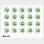 Funny Paw Print op Celadon Green Polka Dots Ronde Sticker (Vel)
