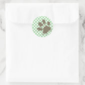 Funny Paw Print op Celadon Green Polka Dots Ronde Sticker (Tas)