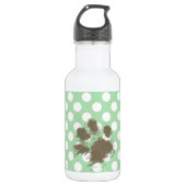 Funny Paw Print op Celadon Green Polka Dots Waterfles (Voorkant)