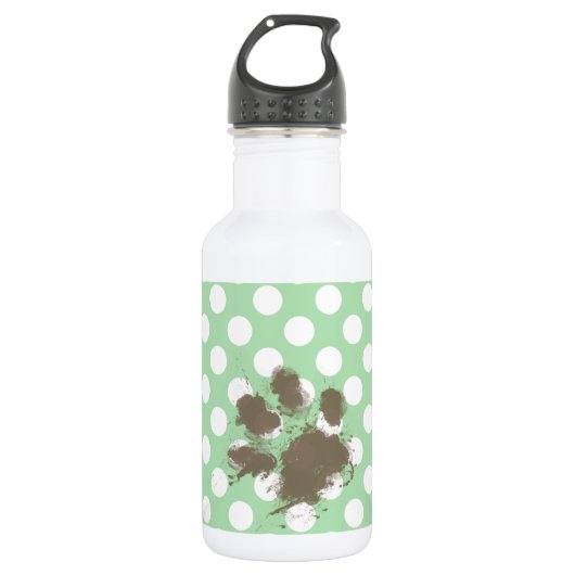 Funny Paw Print op Celadon Green Polka Dots Waterfles (Voorkant)
