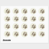Funny Paw Print op het ivoren Damaserpatroon Ronde Sticker (Vel)