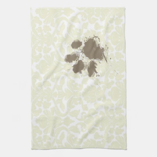 Funny Paw Print op het ivoren Damaserpatroon Theedoek (Verticaal)