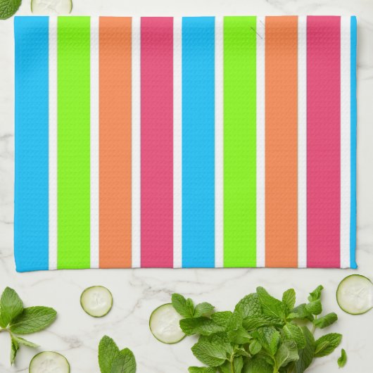 Funny Paw Print op Neon Stripes Theedoek (Gevouwen)