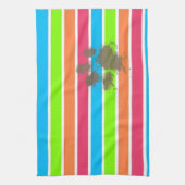 Funny Paw Print op Neon Stripes Theedoek (Verticaal)