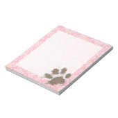 Funny Pawprint op Bubble Gum Pink Damask Notitieblok (Linkerzijde)