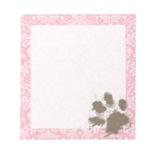 Funny Pawprint op Bubble Gum Pink Damask Notitieblok