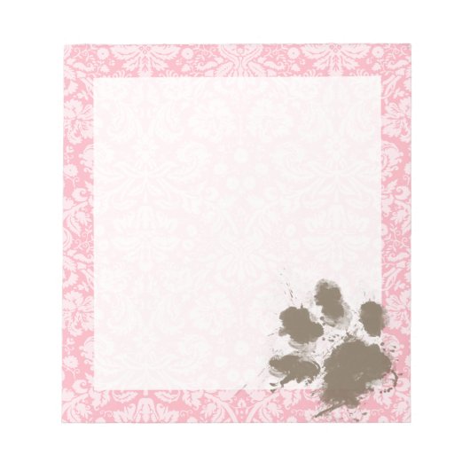 Funny Pawprint op Bubble Gum Pink Damask Notitieblok (Voorkant)