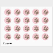 Funny Pawprint op Bubble Gum Pink Damask Ronde Sticker (Vel)