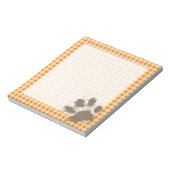 Funny Pawprint op Donkere Oranje Gingham Notitieblok (Linkerzijde)